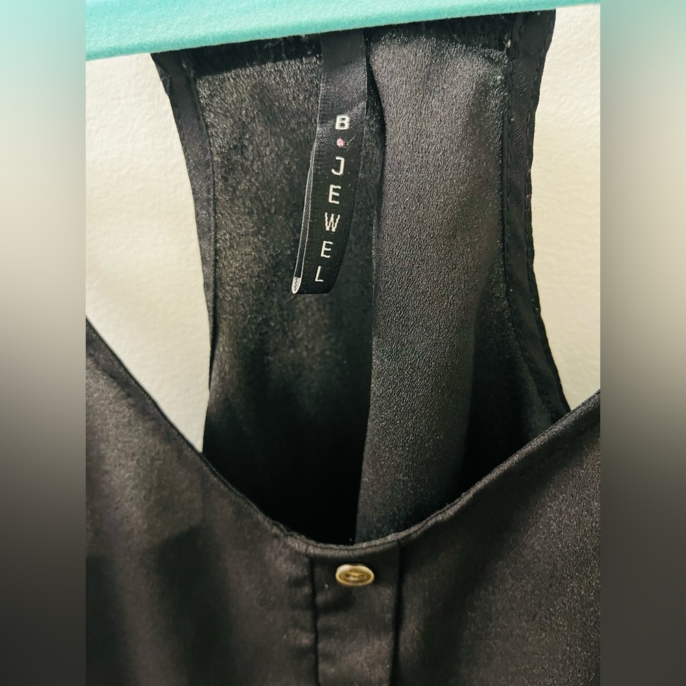 B Jewel Black Satin Button-Front Cami - Picture 2 of 3